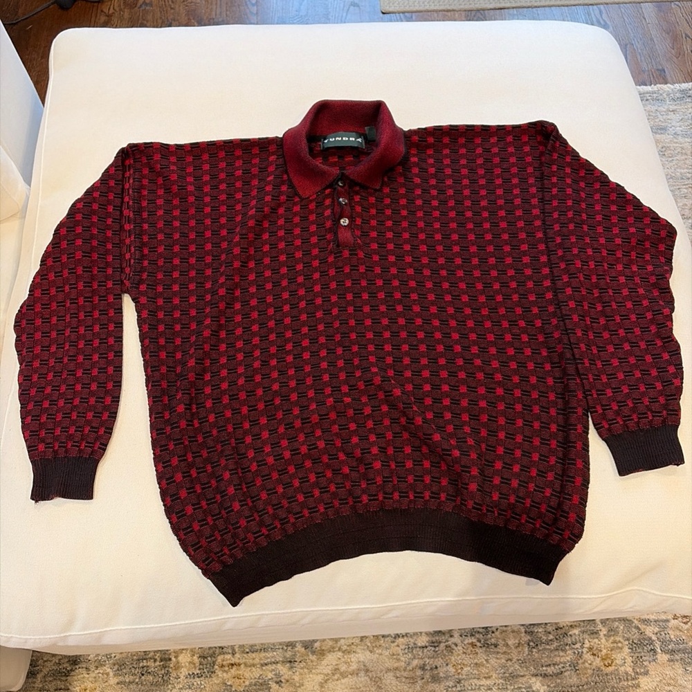 Vintage Tundra Red and Black Polo Sweater with checkered pattern - Picture 3 of 4
